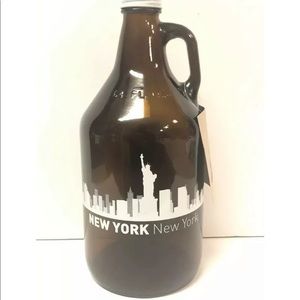 New York Growler 64oz Amber Glass Beer Water Keg Bottle NY Skyline Gift Tag NEW